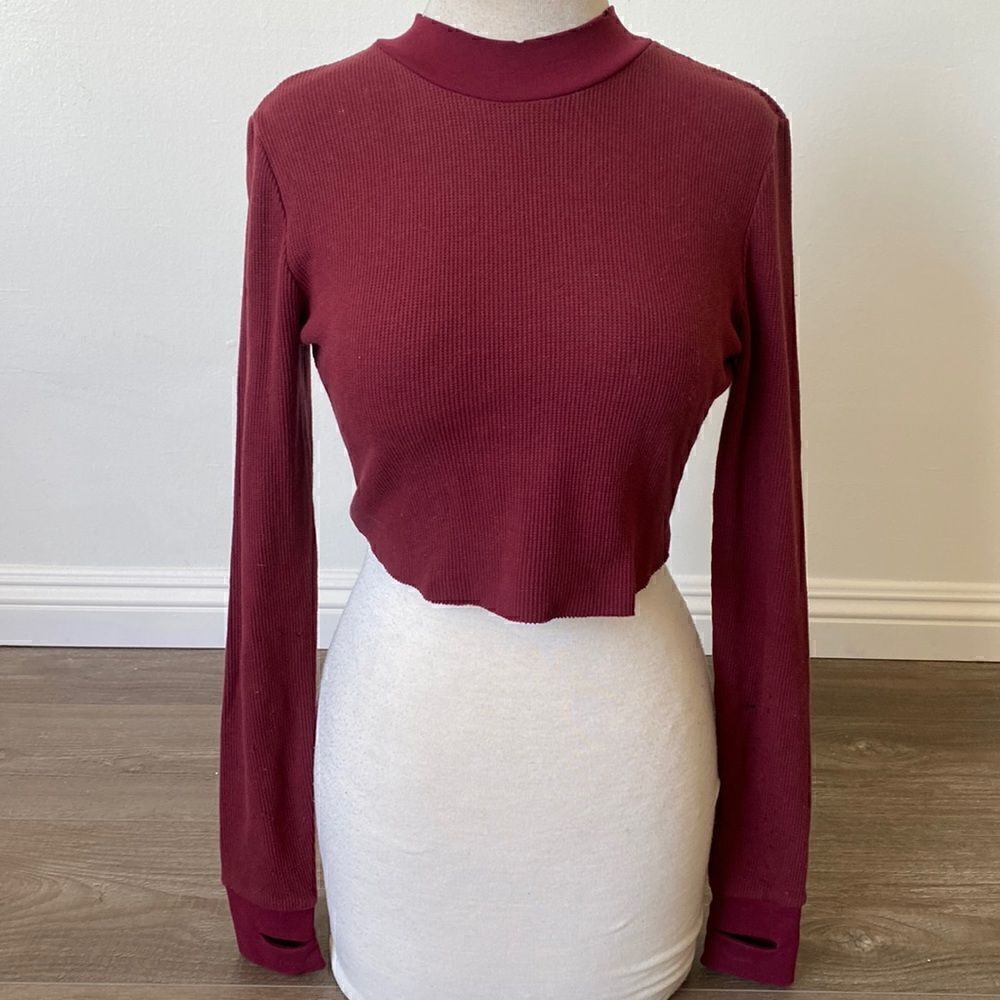 Delias Dolls Kill Burgundy Distressed Thermal Cropped Long Sleeve Top Bella Swan